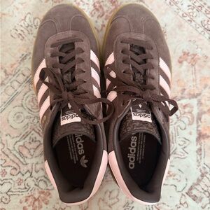 adidas Brown Suede Sneakers with Pink Stripes